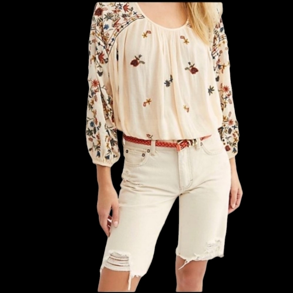 Free People Cream Jean Shorts